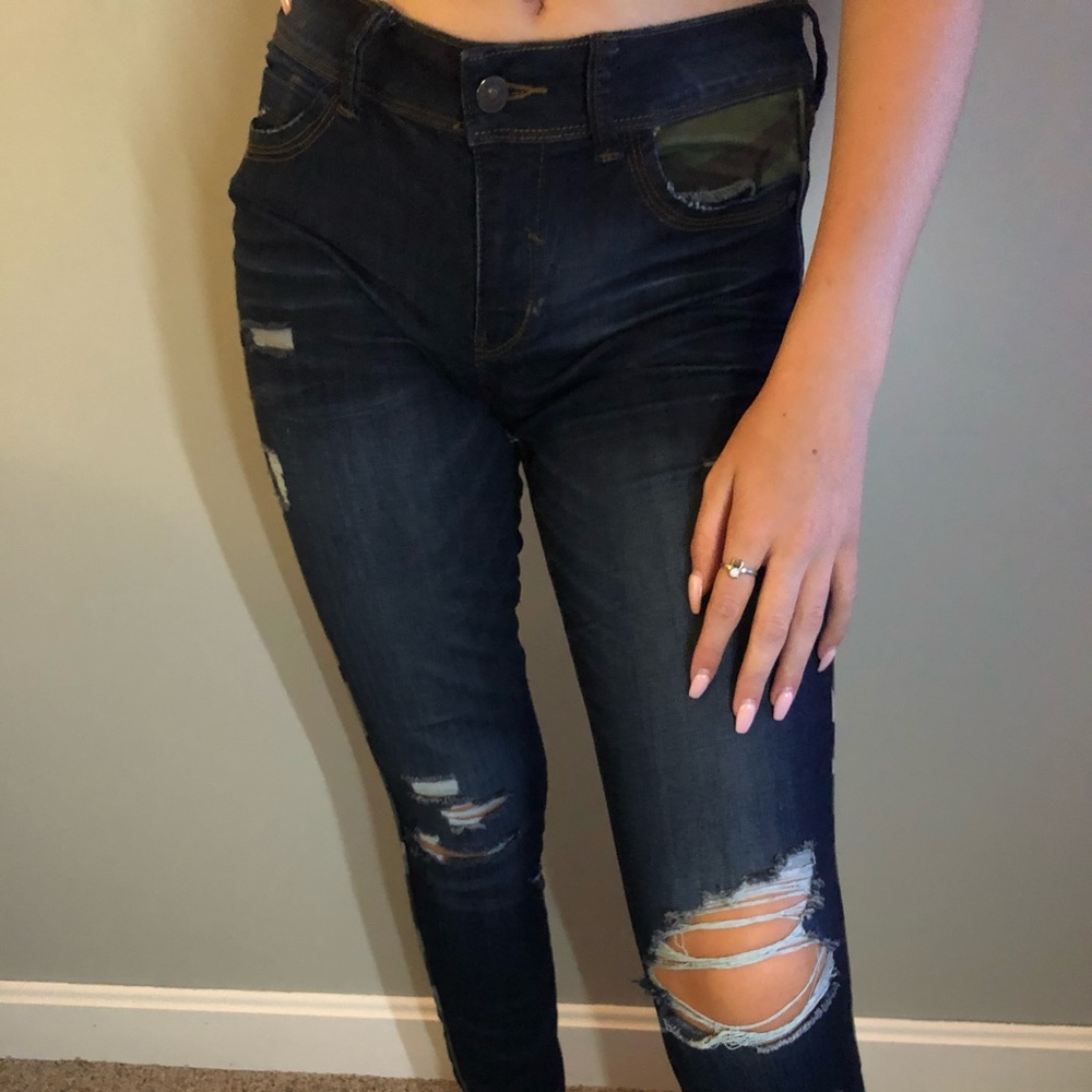 Ripped Jeans with Camo Detail